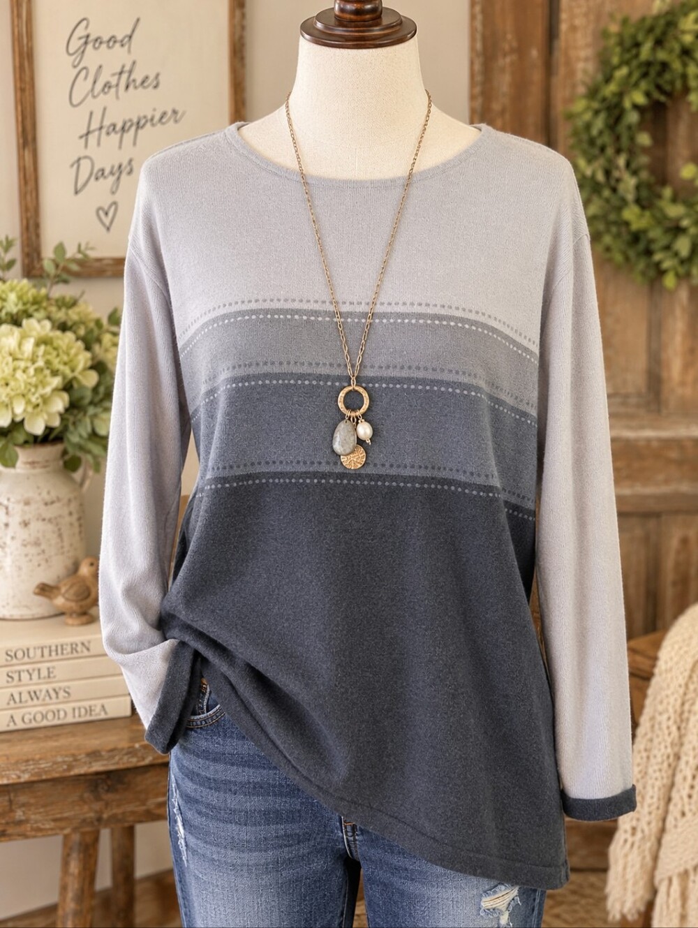Norton Studio Woman Silk Wool Colorblock Knit Sweater Lavender Gray 2X